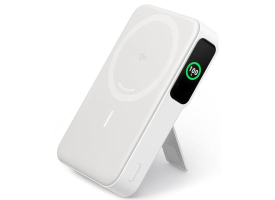Anker MagGo Power Bank, Qi2 Certified 15W Ultra-Fast MagSafe-Compatible Portable Charger, 10,000mAh Battery Pack with Smart Display & Foldable Stand, For iPhone 16/15/14/13 Only - White